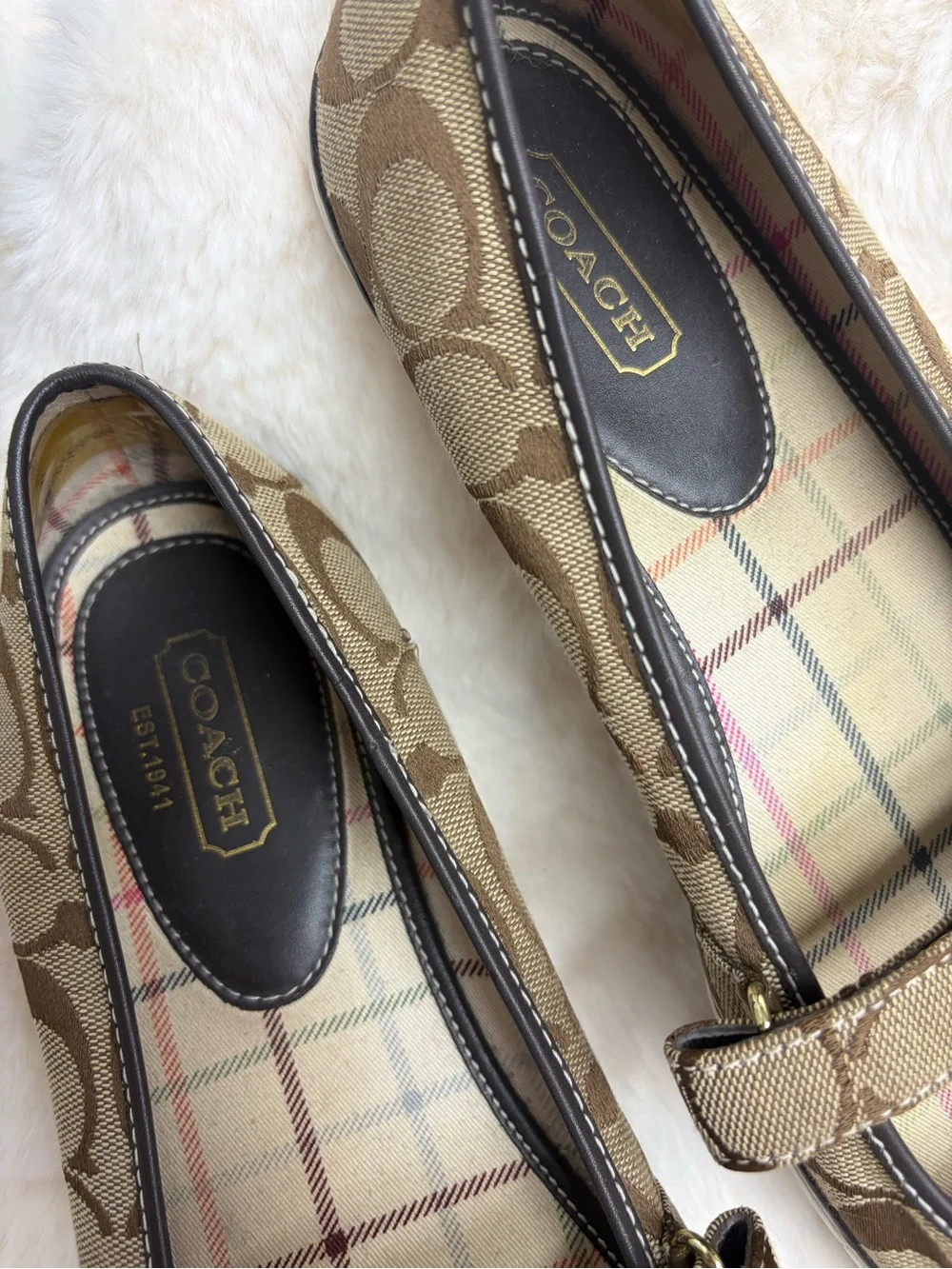 Coach Women Signature Canvas Mary Jane Flats with White Toe